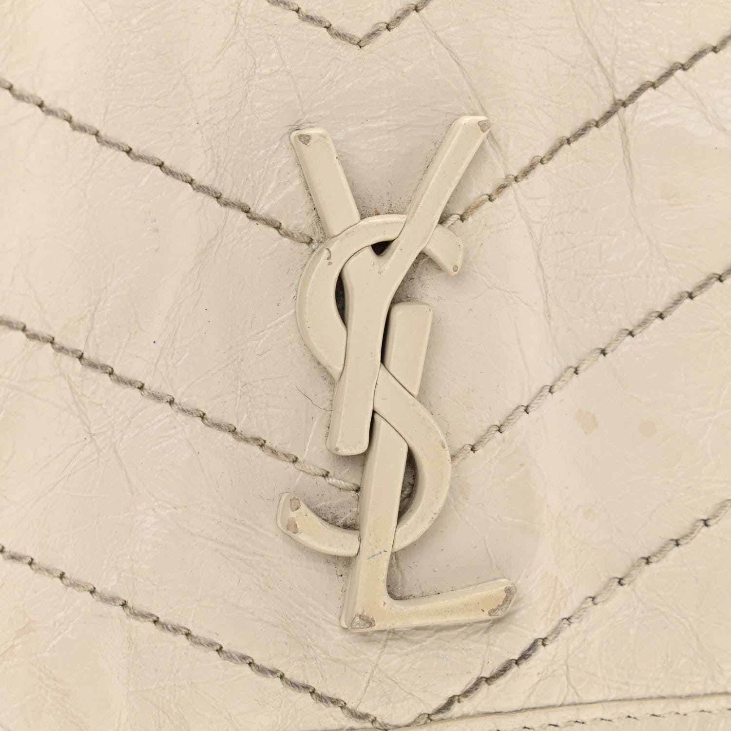 Saint Laurent Crinkled Calfskin Matelasse Monogram Baby Niki Chain Satchel Ivory 12 of 12
