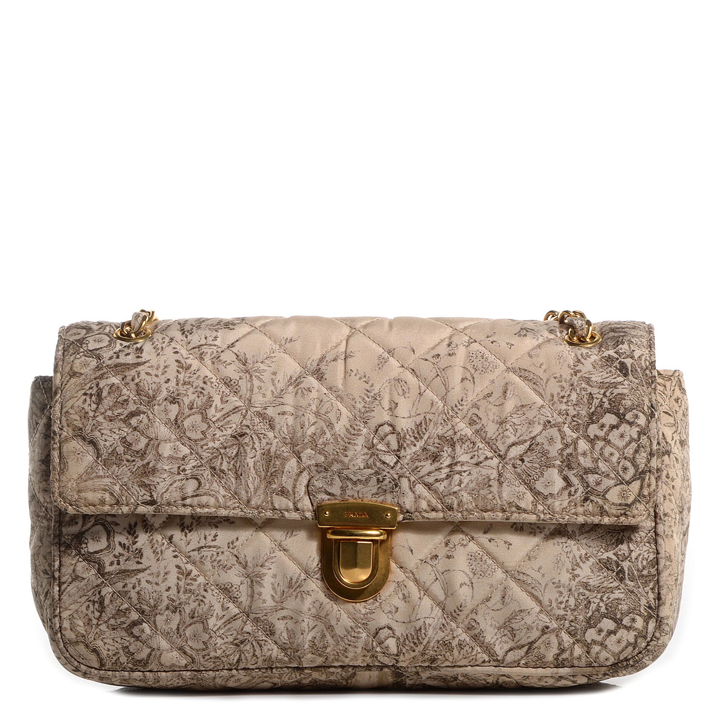 Tessuto Nylon Quilted Floral Flap Beige