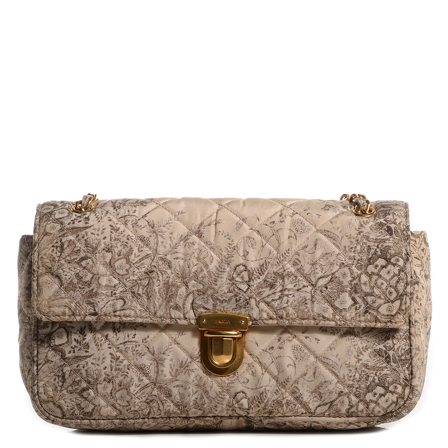 Prada Tessuto Nylon Quilted Floral Flap Beige 1 of 9