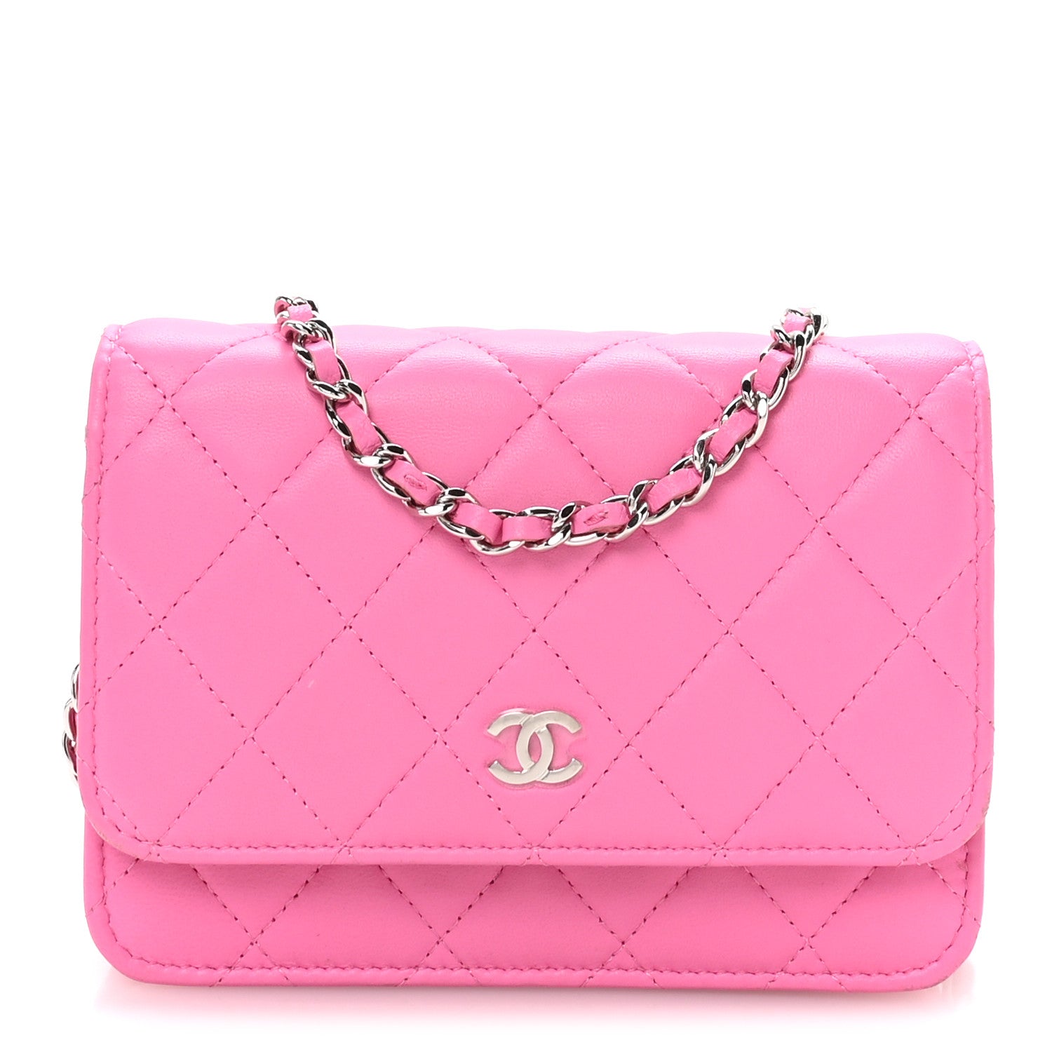 Chanel Lambskin Quilted Mini Wallet On Chain WOC Pink 2 of 21