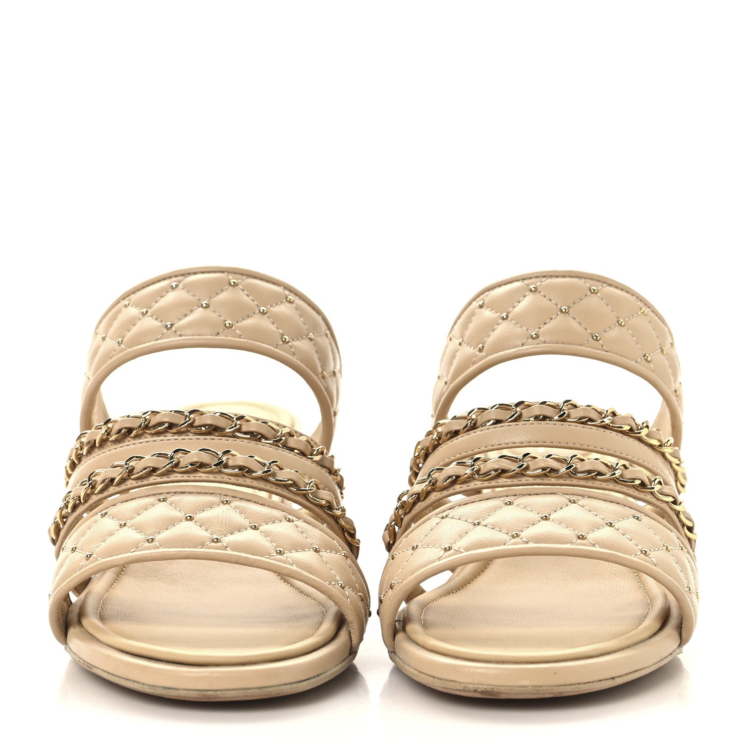 Chanel Lambskin Quilted Chain Mule Sandals 38.5 Beige 3 of 9