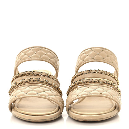 Chanel Lambskin Quilted Chain Mule Sandals 38.5 Beige 3 of 9