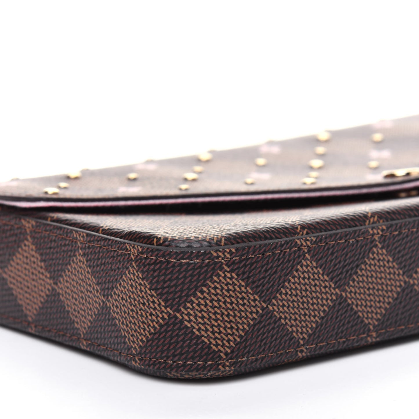 Damier Ebene Studded Pochette Felicie Chain Wallet