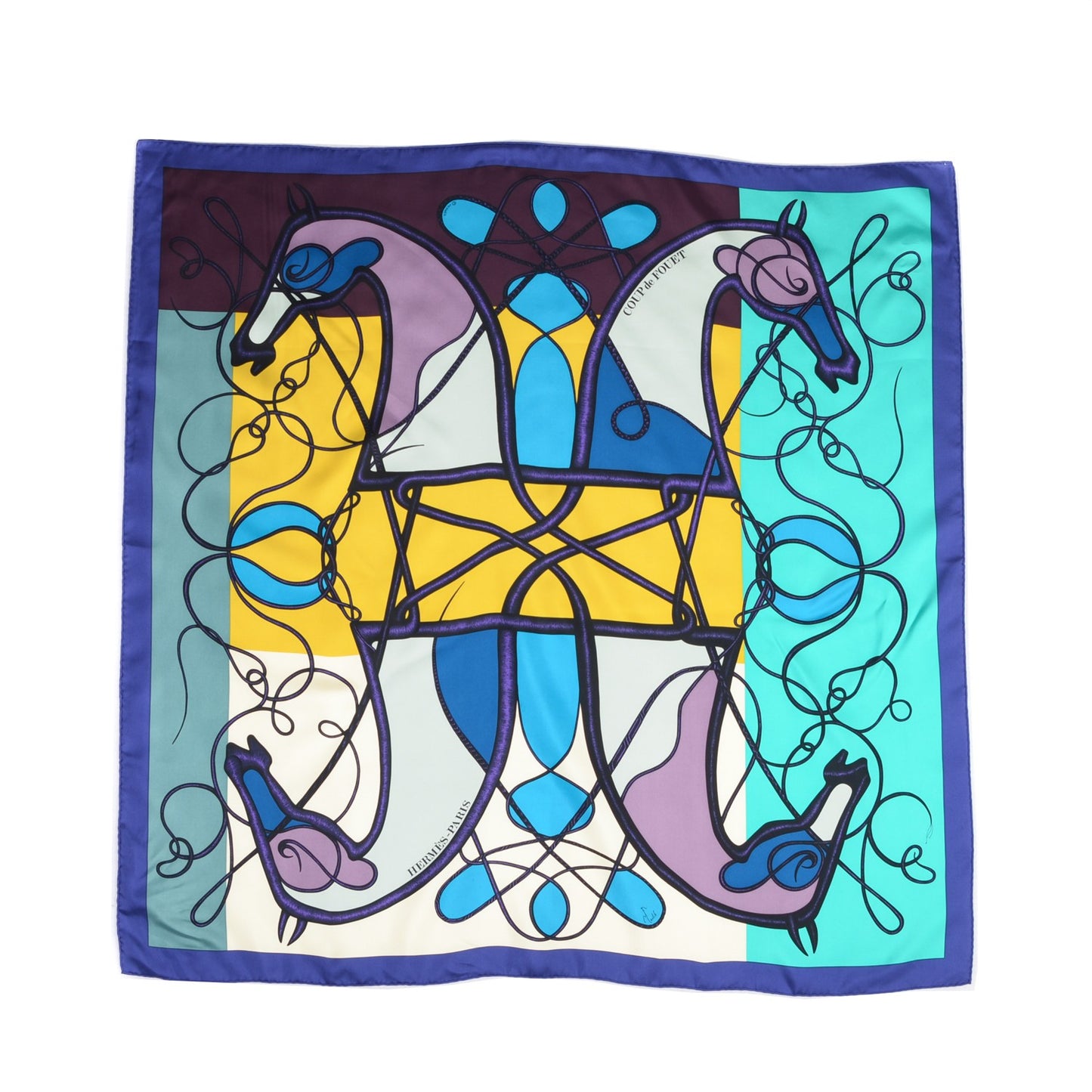 Silk Coup De Fouet Scarf 90 Indigo Turquoise Aubergine