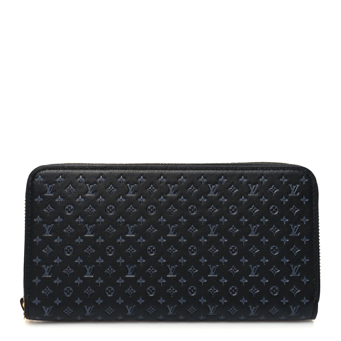 Calfskin Nanogram Embossed Zippy Wallet Black