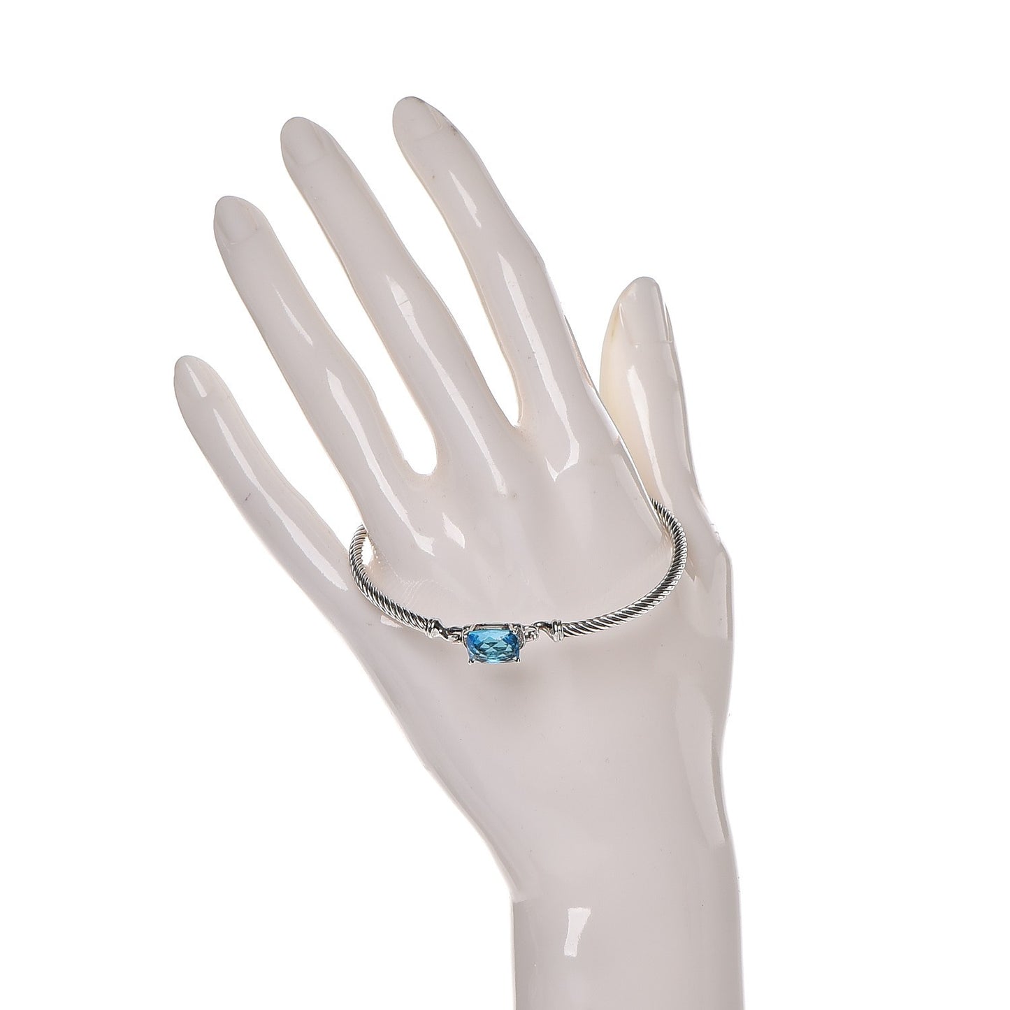 Sterling Silver Diamond Blue Topaz 3mm Petite Wheaton Bracelet