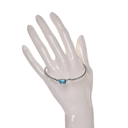 David Yurman Sterling Silver Diamond Blue Topaz 3mm Petite Wheaton Bracelet 2 of 4