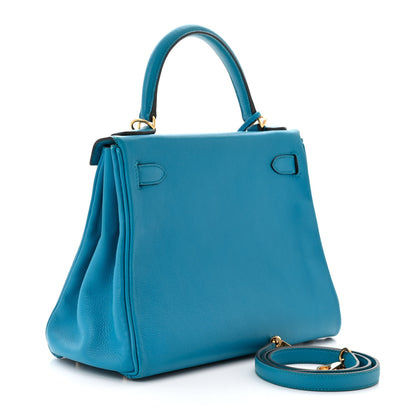 Hermes Evercolor Kelly Retourne 28 Bleu Zanzibar 3 of 17