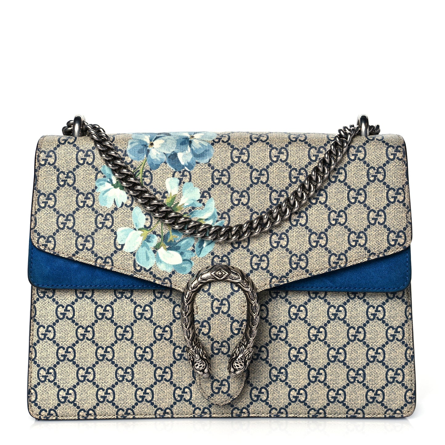 GG Supreme Monogram Blooms Medium Dionysus Shoulder Bag Beige Navy Vintage Blue