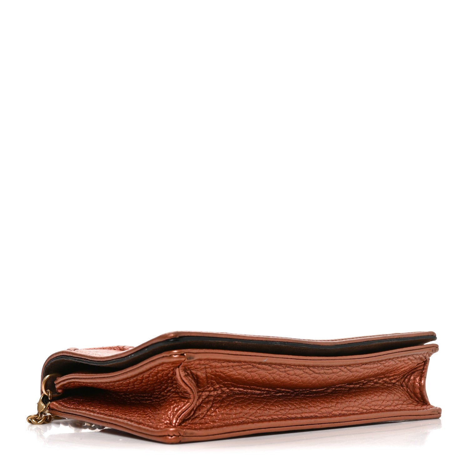 Christian Dior Metallic Grained Calfskin Diorama Top Handle Wallet On Chain Pouch Deep Orange 4 of 10