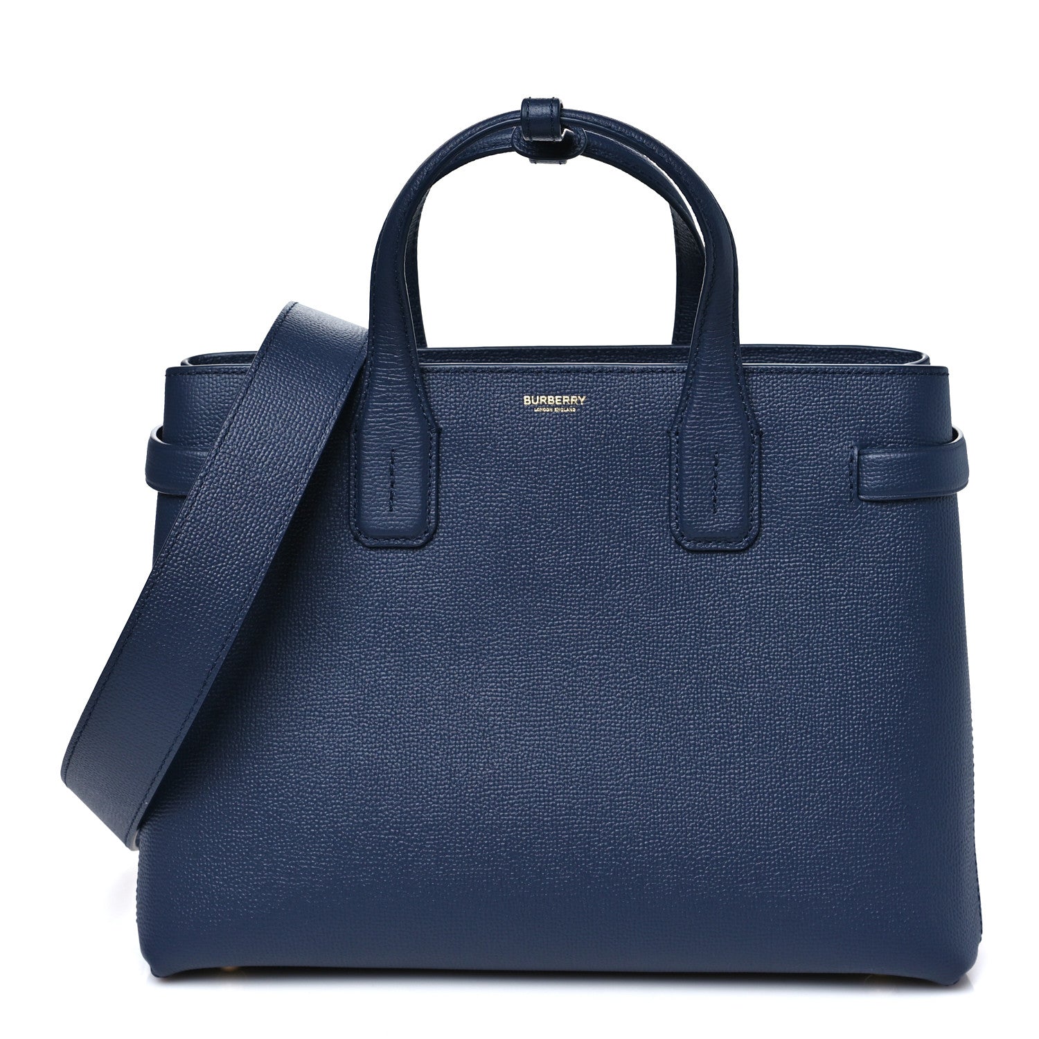 Burberry Derby Calfskin Vintage Check Medium Banner Tote Regency Blue 1 of 11