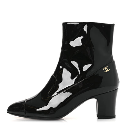 Chanel Patent Calfskin Ankle Boots 38.5 Black 1 of 11