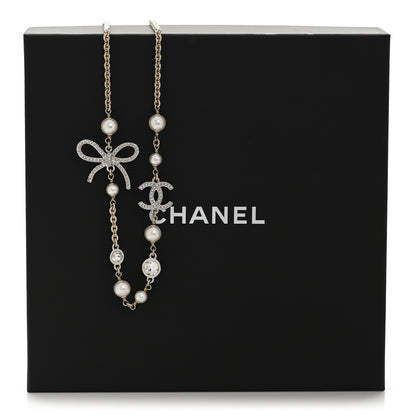 Chanel Pearl Crystal CC Bow Necklace Gold 6 of 6