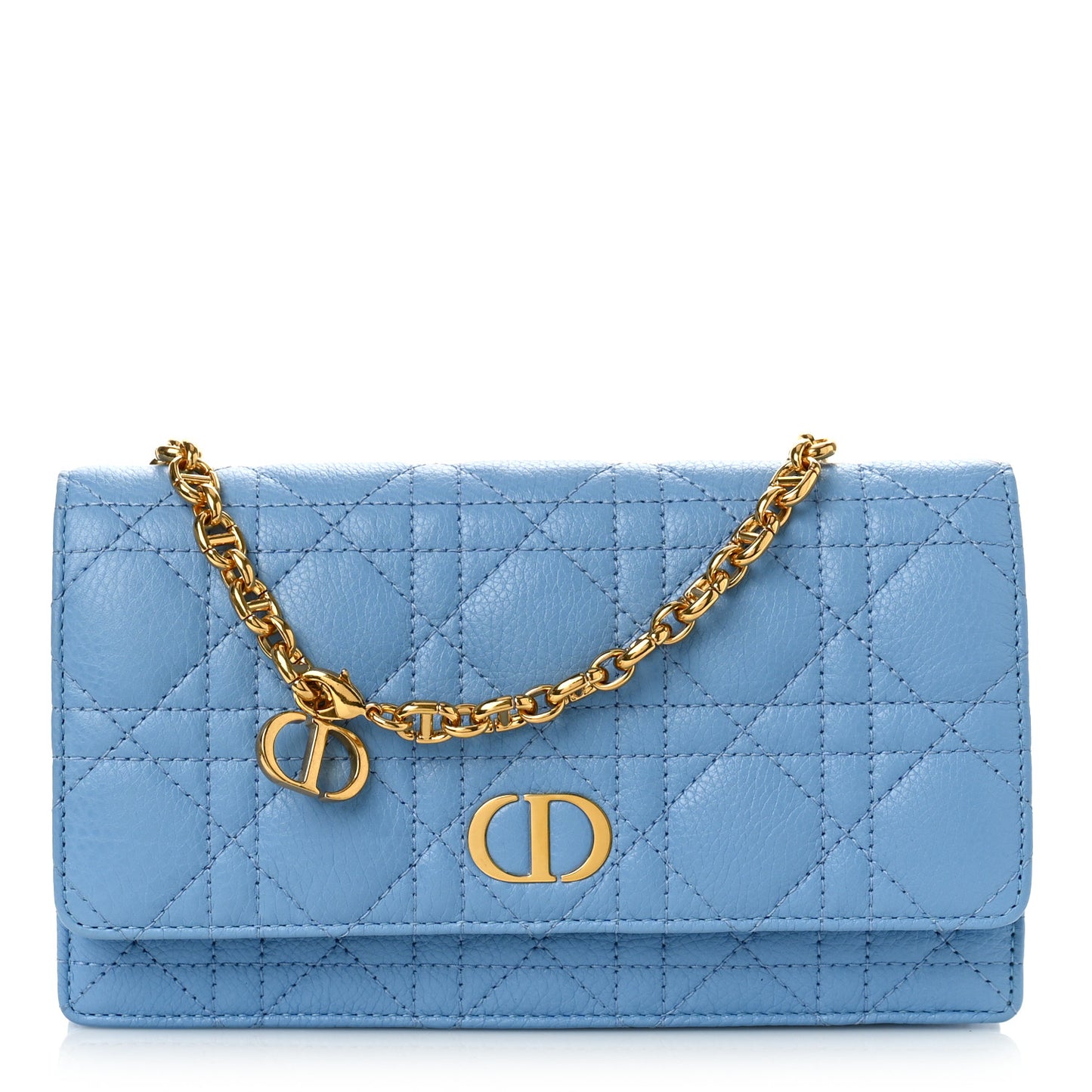Supple Calfskin Cannage Caro Belt Pouch with Chain Cornflower
