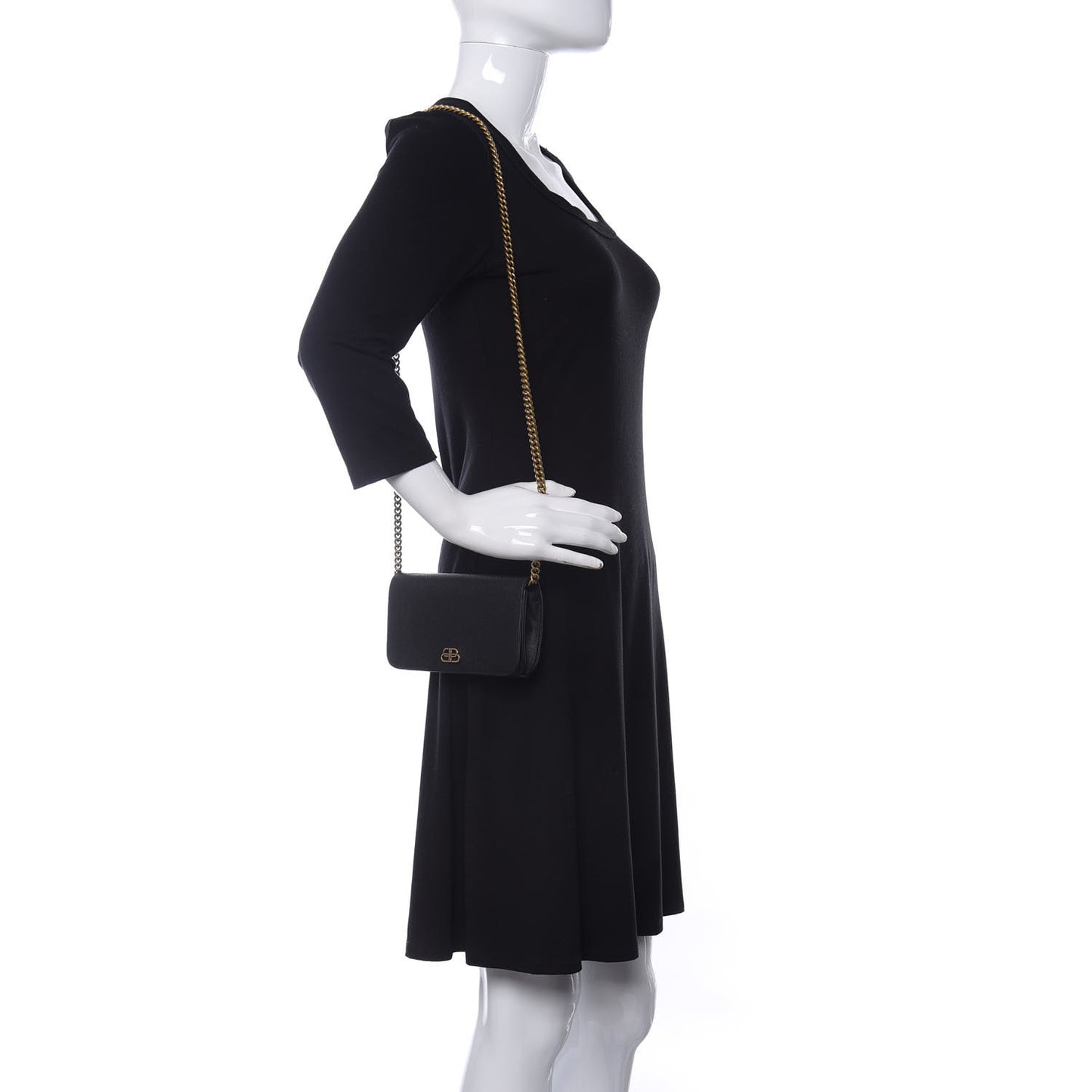 Grained Calfskin BB Phone Holder Wallet On Chain Black