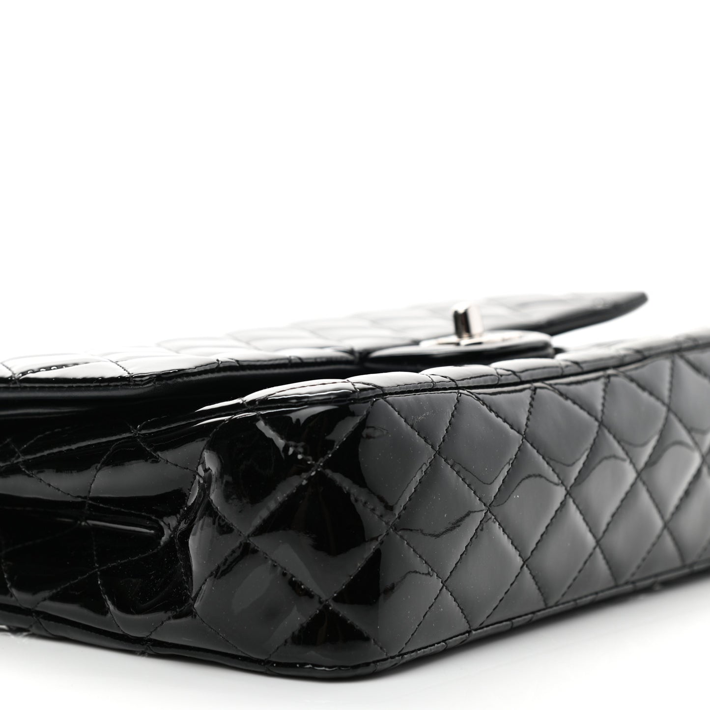 Patent Quilted Medium Double Flap Black