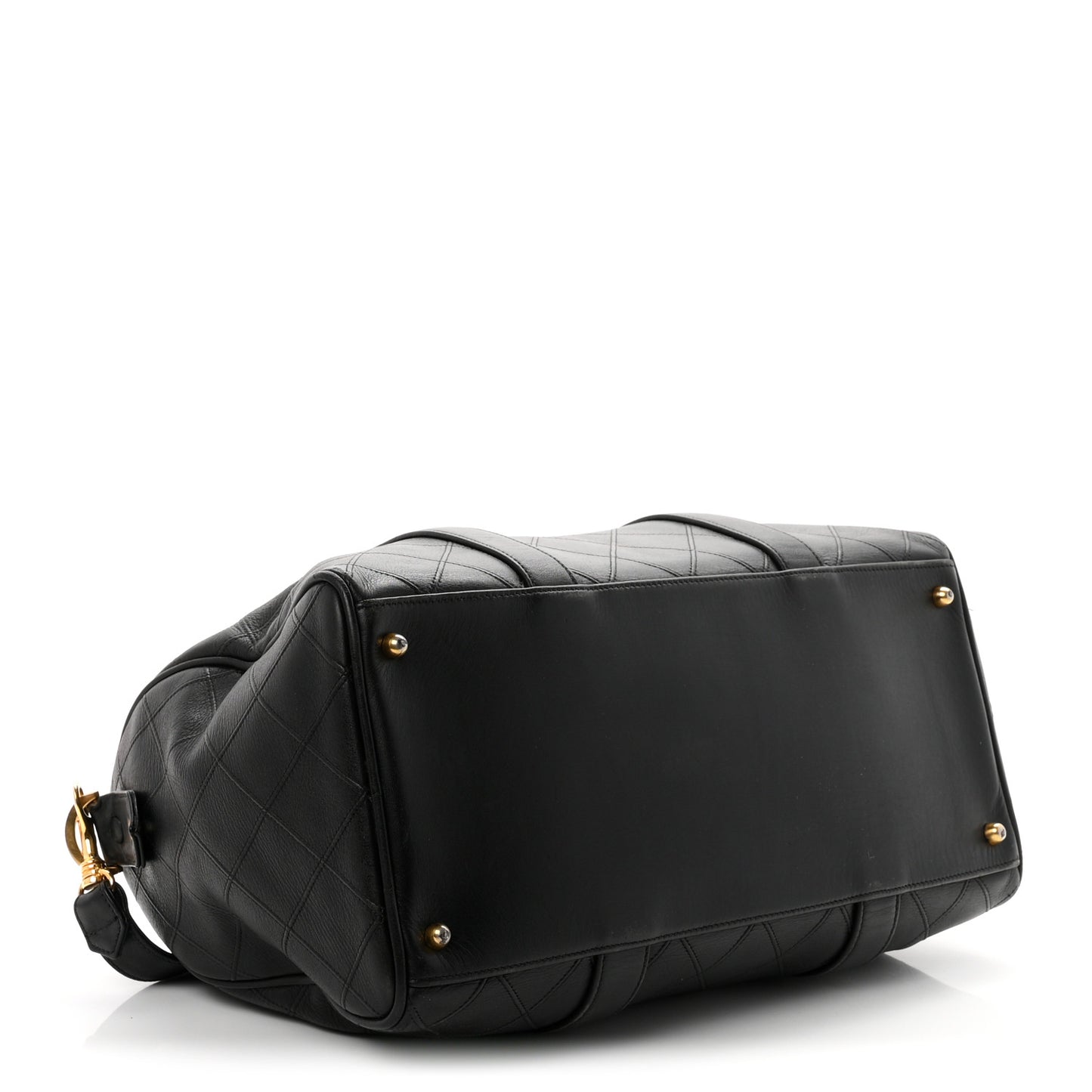 Calfskin Stitched Duffle Travel Bag Black