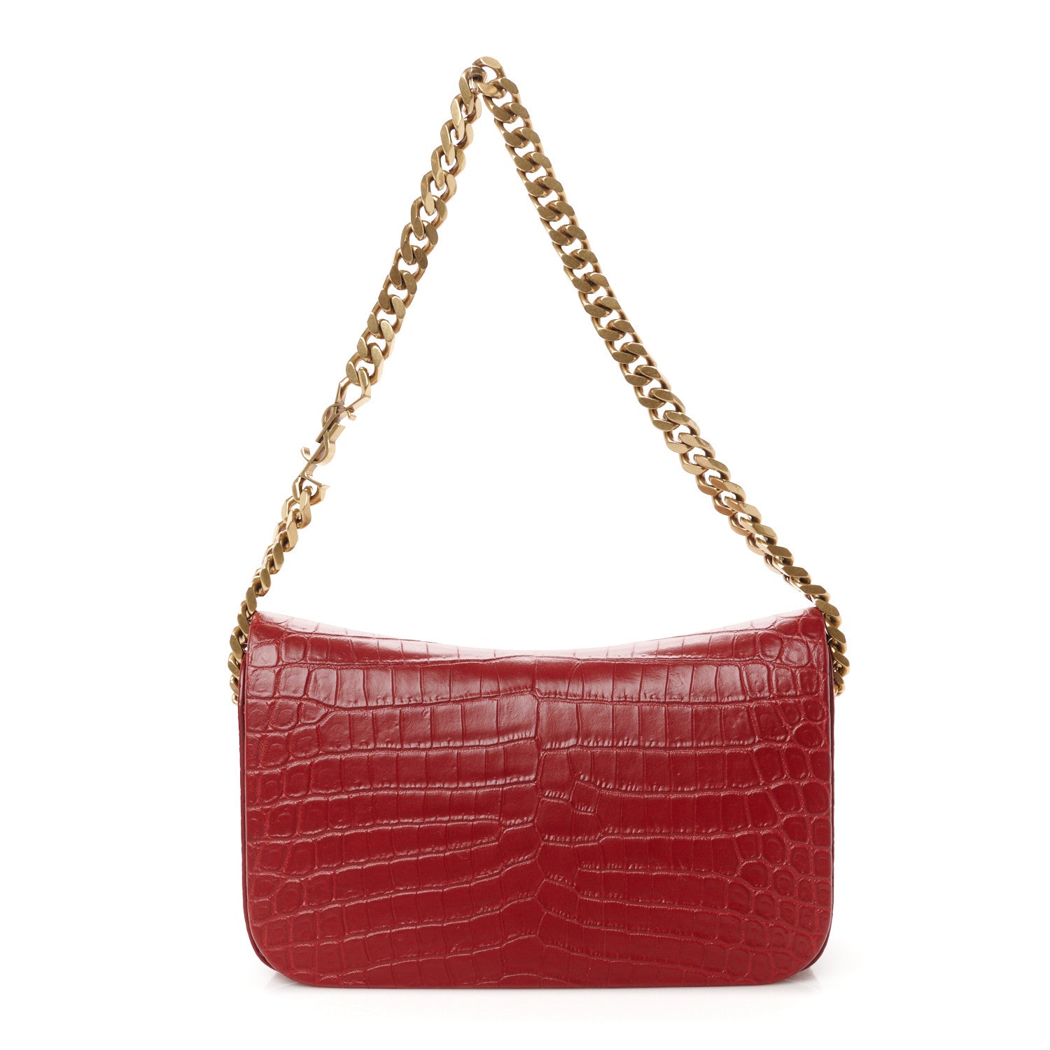 Saint Laurent Calfskin Crocodile Embossed Elise Chain Shoulder Bag Red 1 of 11