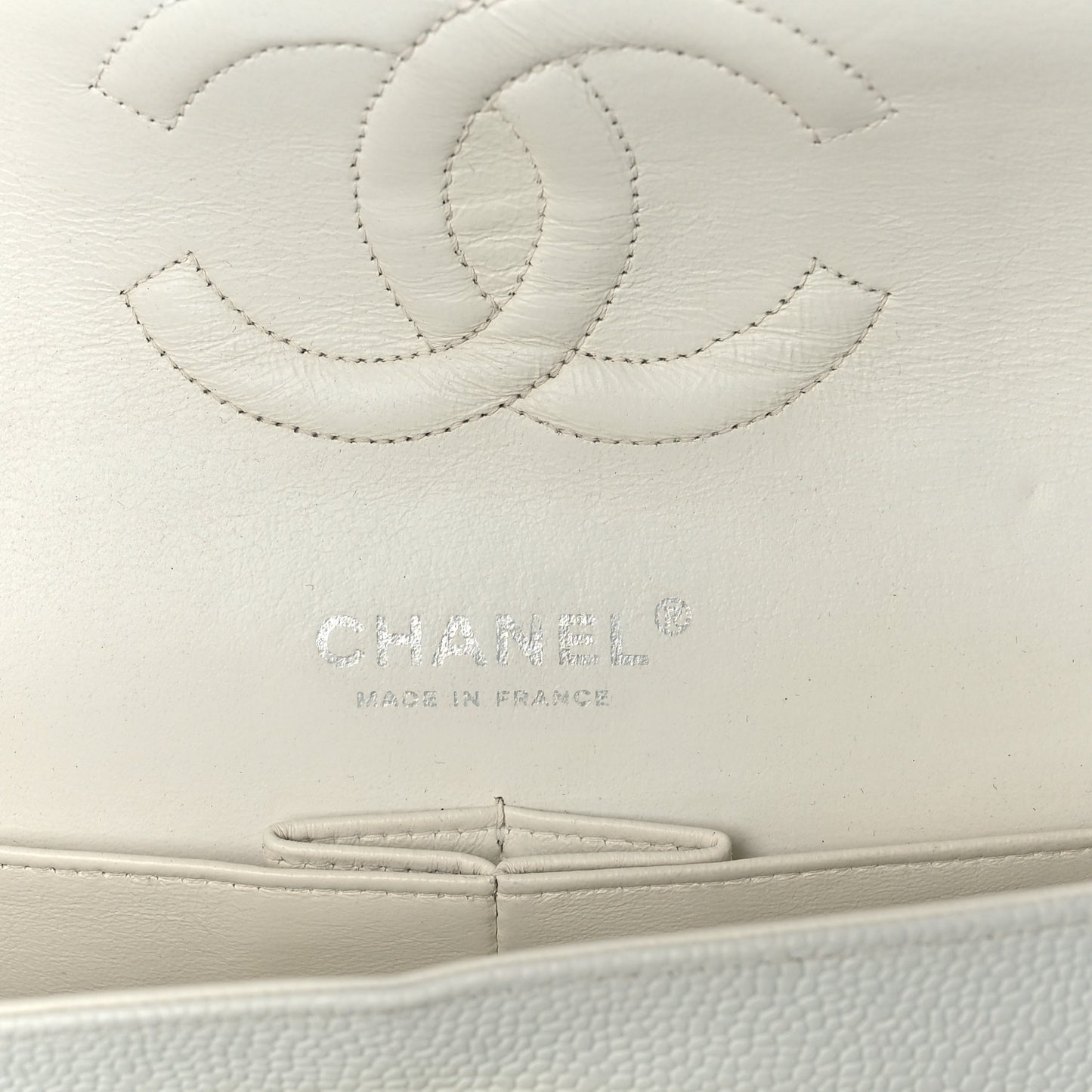 Caviar Quilted Medium Double Flap White