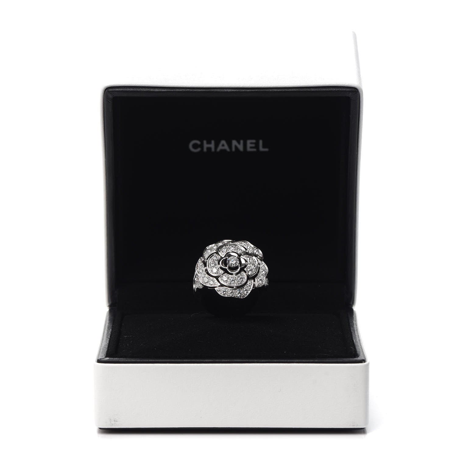 Chanel 18K White Gold Diamond Bouton de Camélia Ring 54 6.75 6 of 6