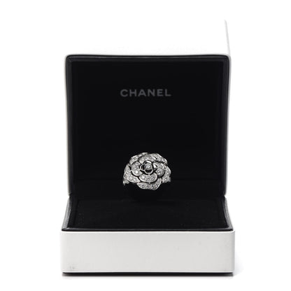 Chanel 18K White Gold Diamond Bouton de Camélia Ring 54 6.75 6 of 6