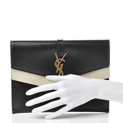 Saint Laurent Smooth Calfskin Monogram Sulpice Clutch Black White 2 of 9