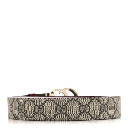 Gucci GG Supreme Monogram Plutone Calfskin Double G Reversible 30mm Belt 80 32 Beige Ebony Rosso Ancora 2 of 6