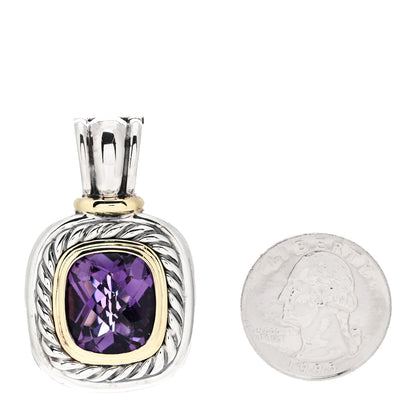 David Yurman Sterling Silver 14K Yellow Gold Amethyst 15mm Albion Enhancer Pendant 2 of 4