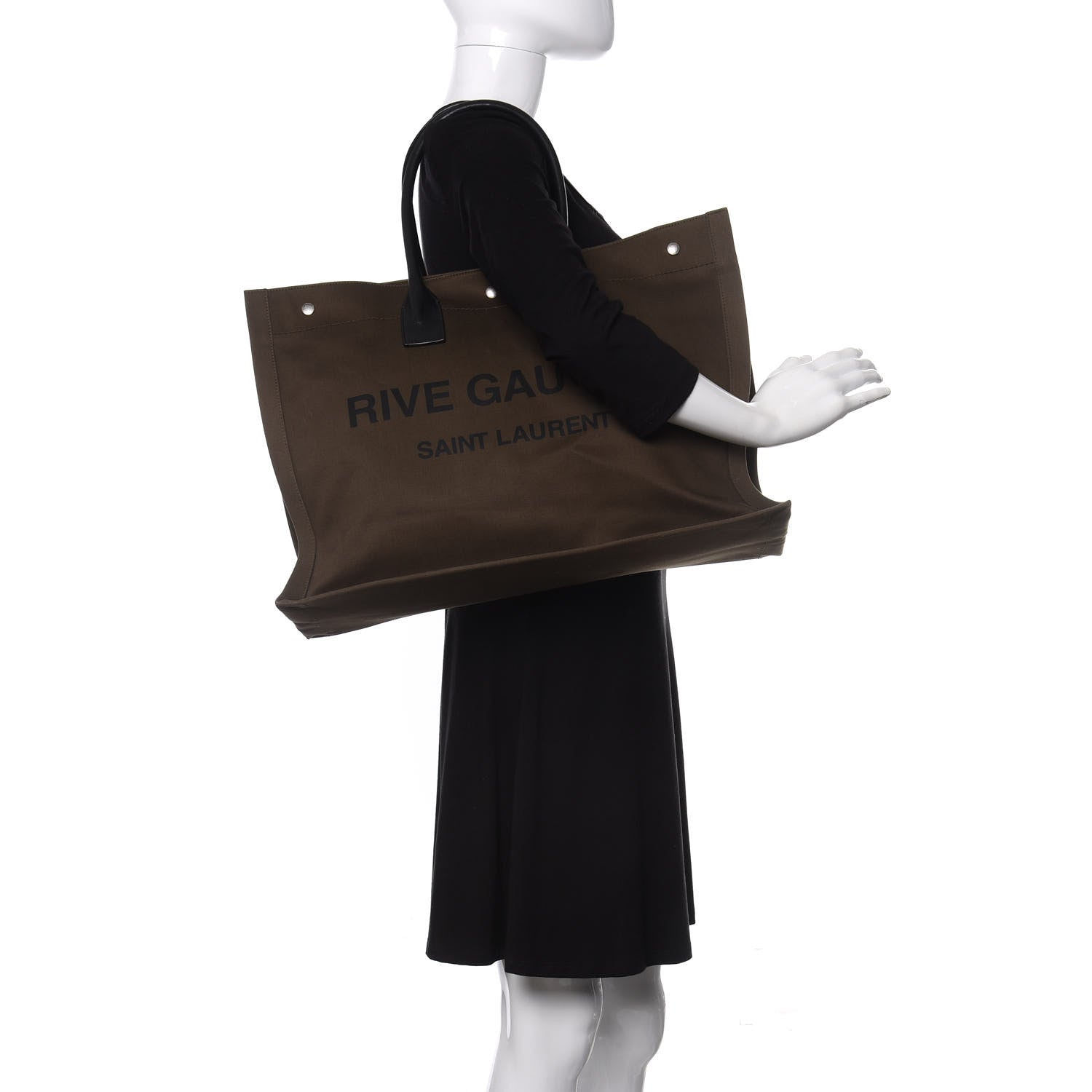 Saint Laurent Linen Calfskin Rive Gauche Tote Khaki 2 of 10