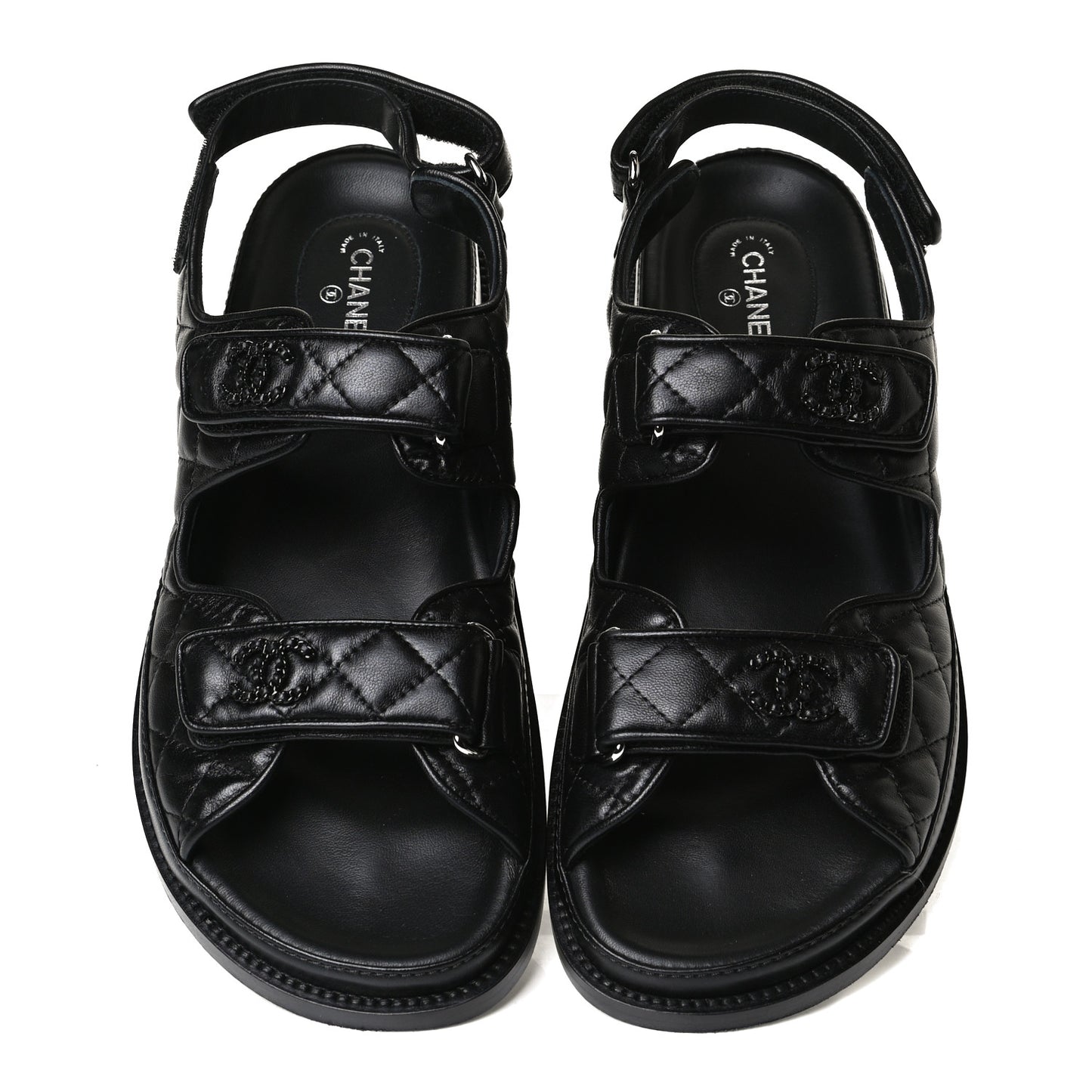 Lambskin Quilted Velcro Dad Sandals 41 So Black