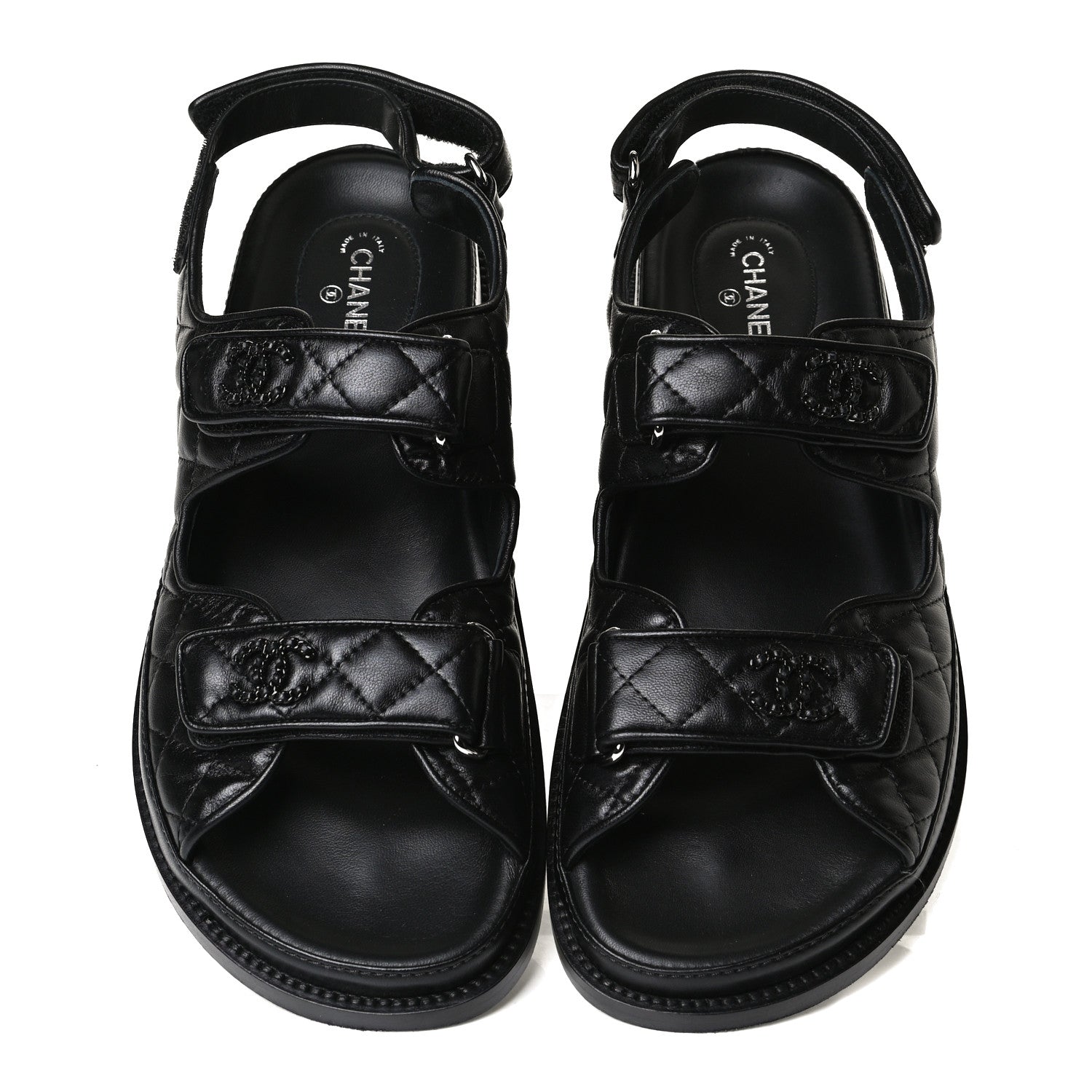 Chanel Lambskin Quilted Velcro Dad Sandals 41 So Black 5 of 12