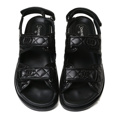 Chanel Lambskin Quilted Velcro Dad Sandals 41 So Black 5 of 12