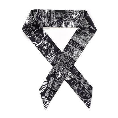 Hermes Silk Animapolis Twilly Black White 1 of 4
