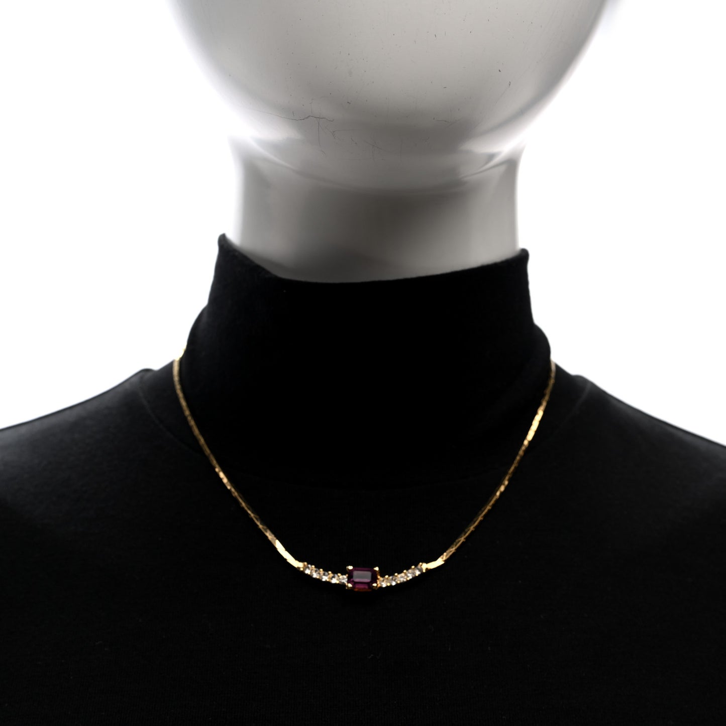 Crystal Baguette Necklace Gold Purple