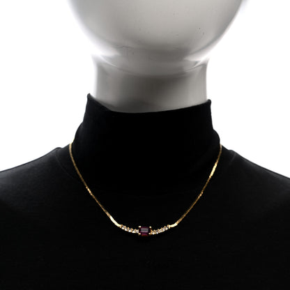 Christian Dior Crystal Baguette Necklace Gold Purple 2 of 4