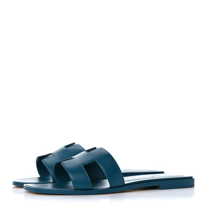 Hermes Box Calfskin Oran Sandals 38 Blue Velvet 3 of 9