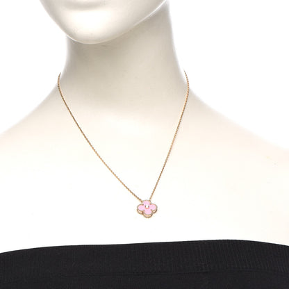 Van Cleef & Arpels 18K Rose Gold Diamond Pink Porcelain Vintage Alhambra Pendant Necklace 2 of 8