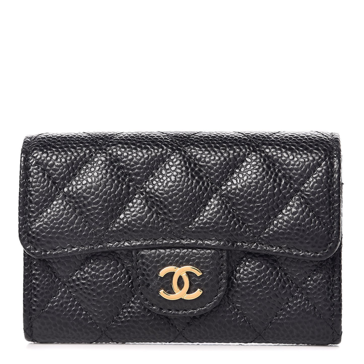Caviar Quilted Flap Card Holder Black