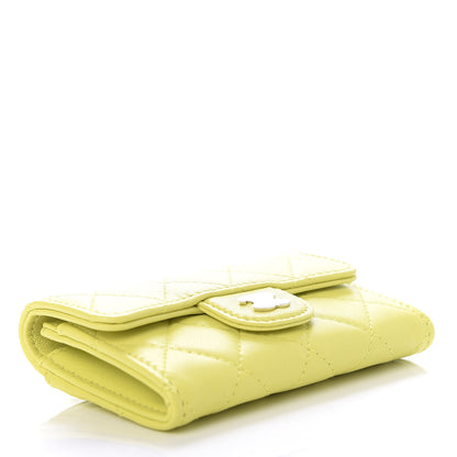 Chanel Lambskin Quilted Flap Card Holder Wallet Yellow 4 of 8