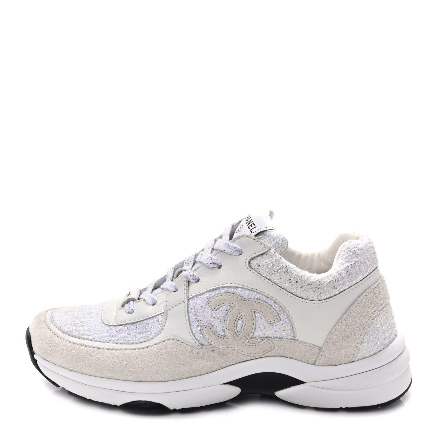 Painted Iridescent Cotton Tweed Suede Calfskin Womens CC Sneakers 39 White Silver Multicolor