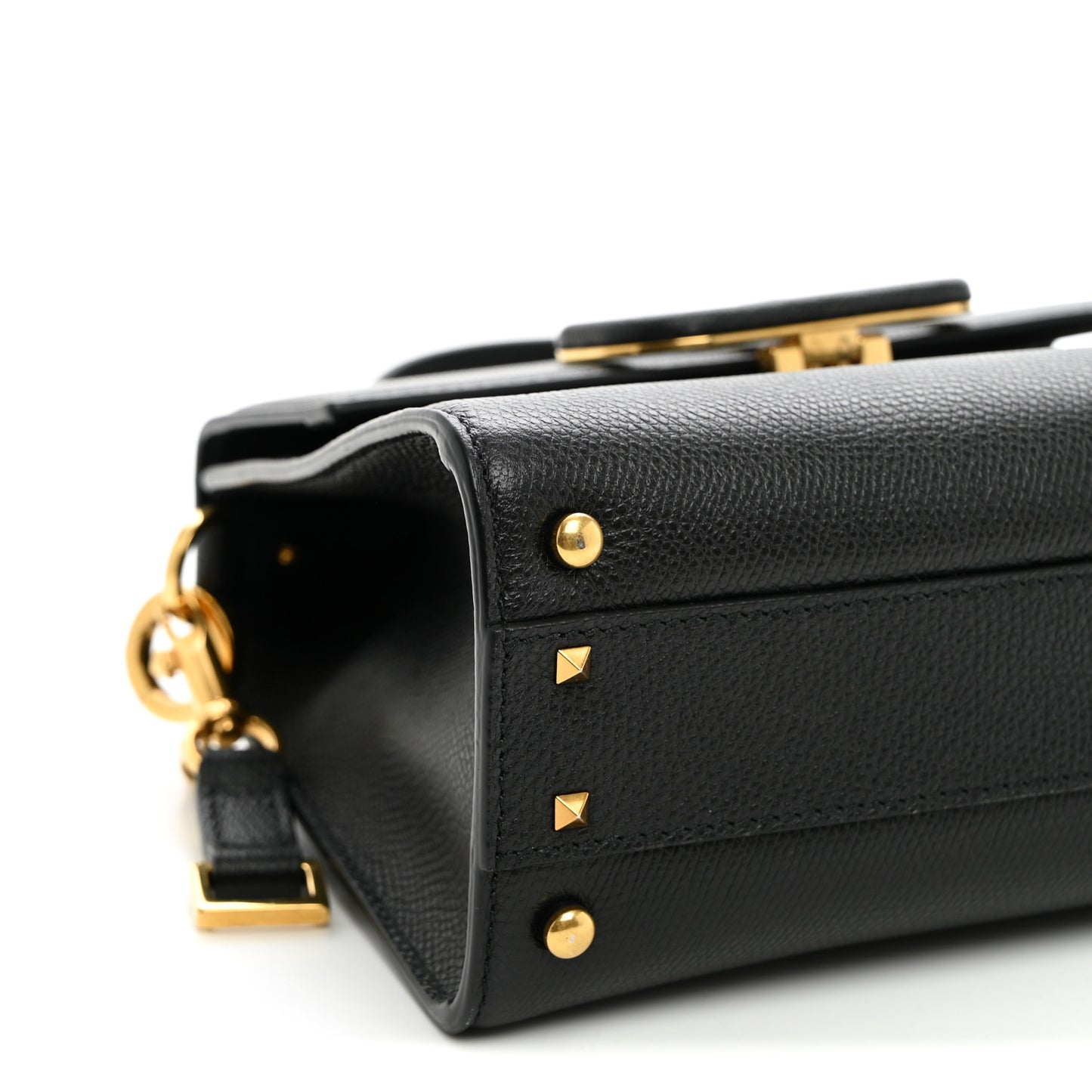 Grainy Calfskin Small VSling Top Handle Bag Black
