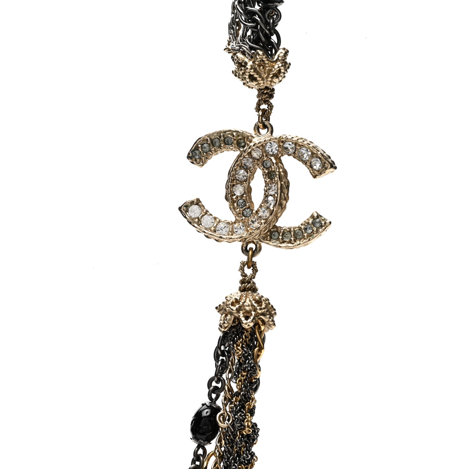 Chanel Pearl Bead Chain CC Multi Strand Necklace Gold Ruthenium Black 3 of 7