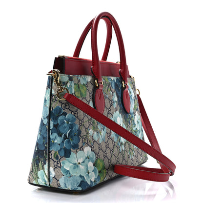 Gucci GG Supreme Monogram Blooms Medium Zip Top Tote Beige Blue Navy Hibiscus Red 3 of 9