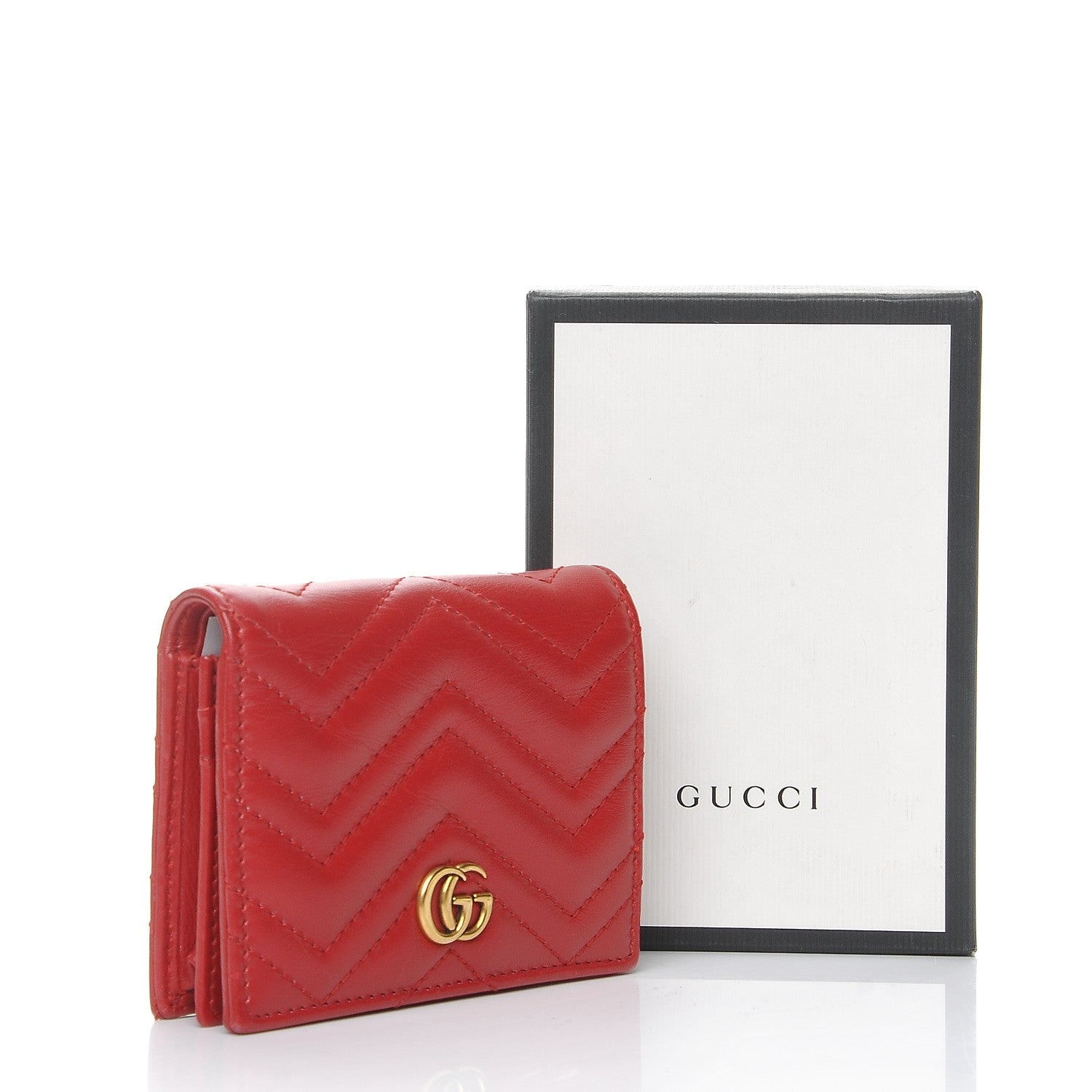 Gucci Calfskin Matelasse GG Marmont Card Case Hibiscus Red 8 of 8