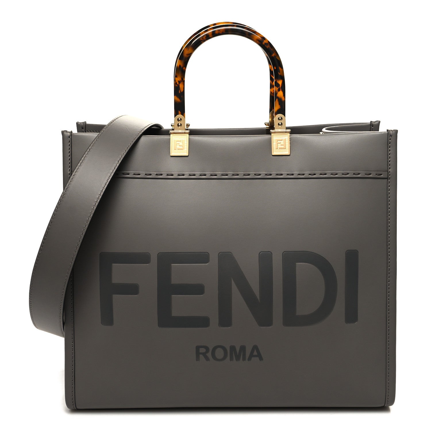 Fendi Vitello King Plexiglass Logo Embossed Medium Fendi Sunshine Shopper Tote Moon 1 of 11
