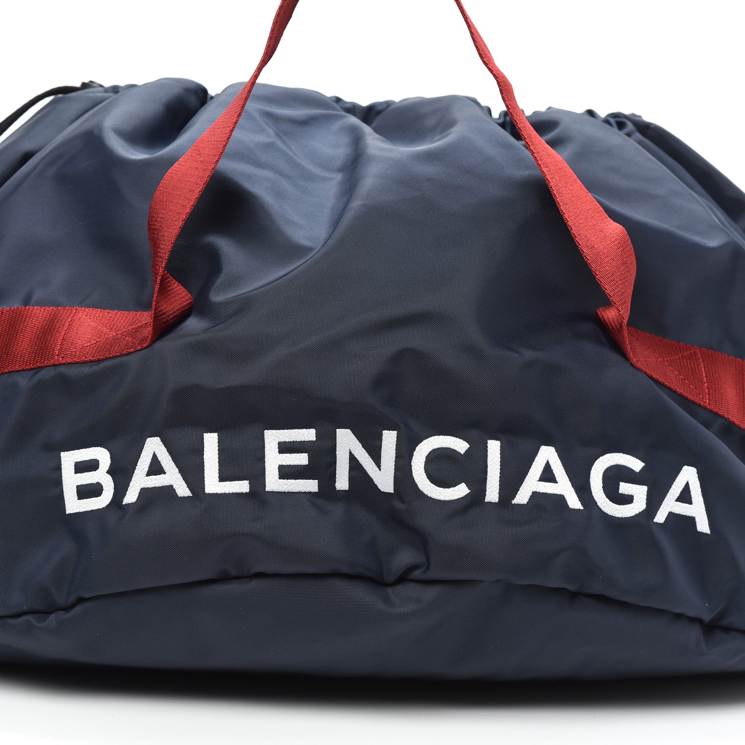 Balenciaga Textured Sport Nylon Logo Embroidered M Wheel Gym Bag Bleu Navy Rouge 6 of 8