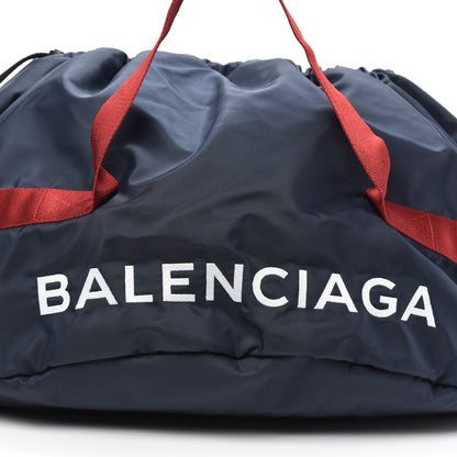 Balenciaga Textured Sport Nylon Logo Embroidered M Wheel Gym Bag Bleu Navy Rouge 6 of 8