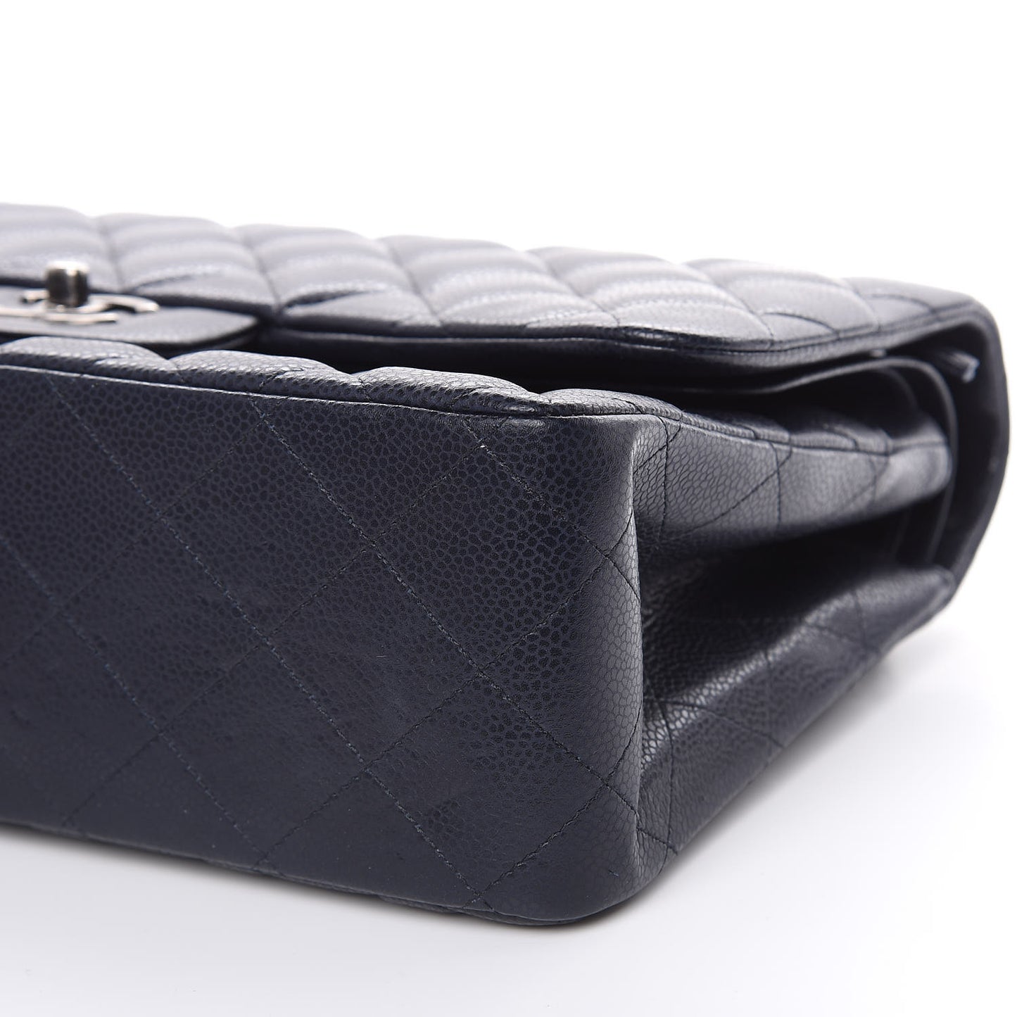 Caviar Quilted Jumbo Double Flap Navy Blue