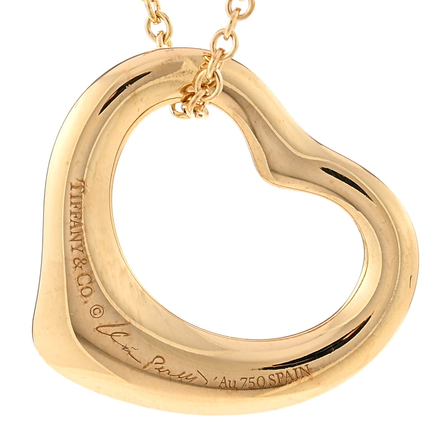 18K Yellow Gold 16mm Elsa Peretti Open Heart Pendant Necklace
