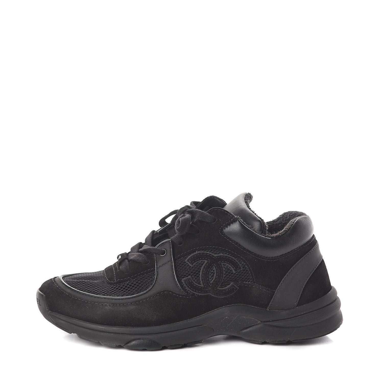 Suede Calfskin Fabric Sneakers 38 Black